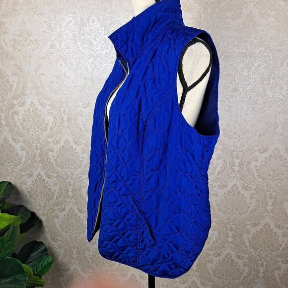 Chico's Size 2 (US Med) Cobalt Blue Sleeveless Vest Pockets Diamond Quilted - Picture 5 of 11